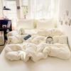 Solid Color Spliced Washed Cotton Bedding Set Moisture Absorbing Breathable Bed Sheet Envelope Pillowcase Dust Proof Mattress Protective Cover