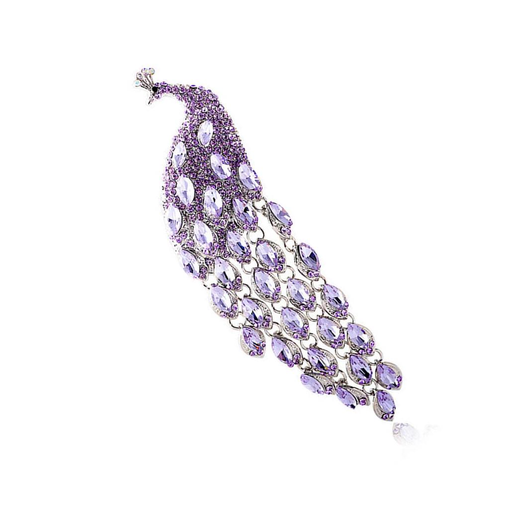 Elegant Long Tail Crystal Peacock Brooch Party Jewelry Elegant Corsage Pin Alloy Texture Perfect for Wedding and Evening