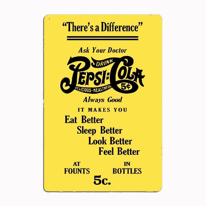 Vintage Kovové Plechové Značky Dekor Klasické Pepsi Umělecké Plakáty Severský Styl Kovová Plechová Plaketa pro Domácí Kuchyni Klub Hospodu Nástěnná Dekorace