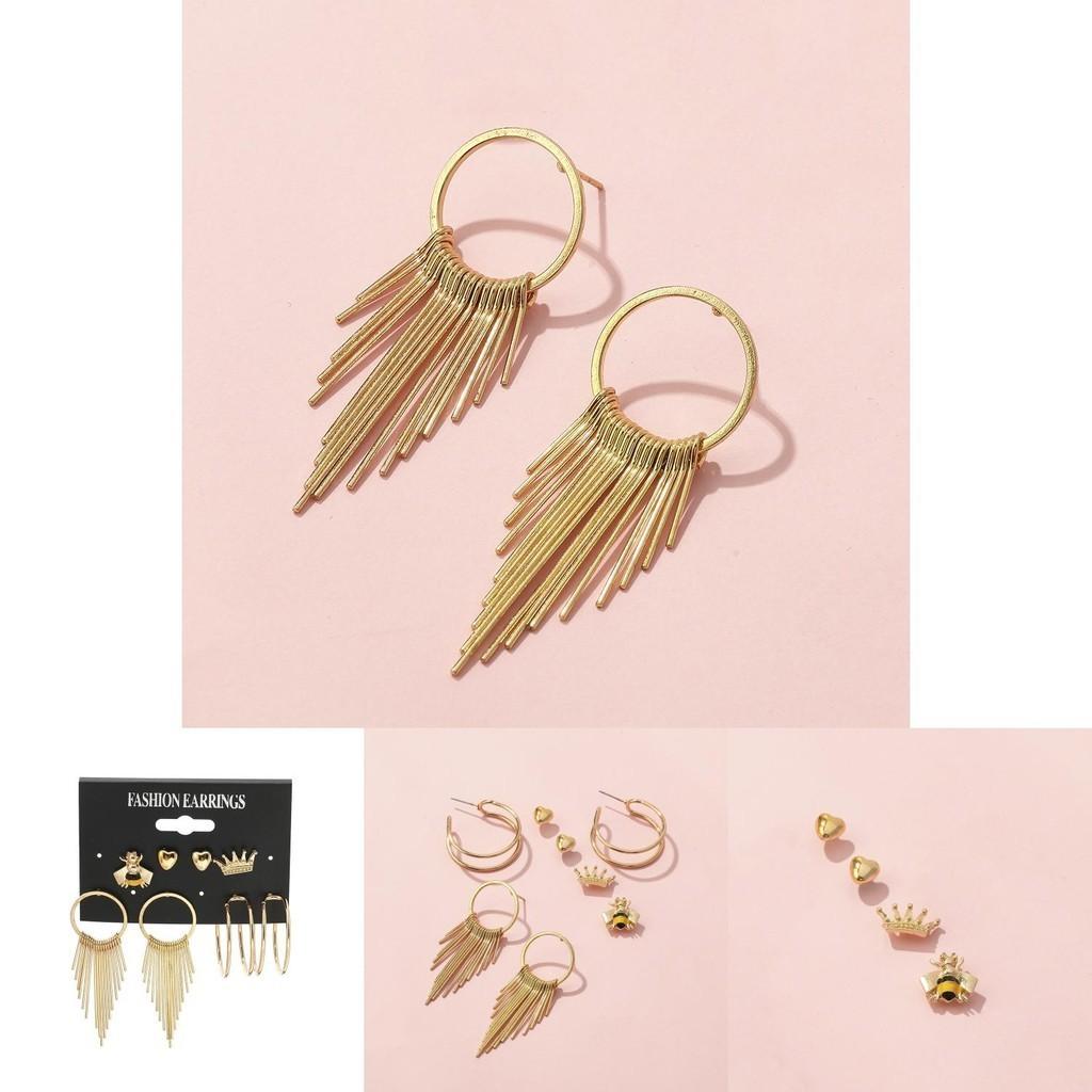 Alloy Half Chic Circle Crown Bee Heart Stud Earrings Ideal For Birthdays More And