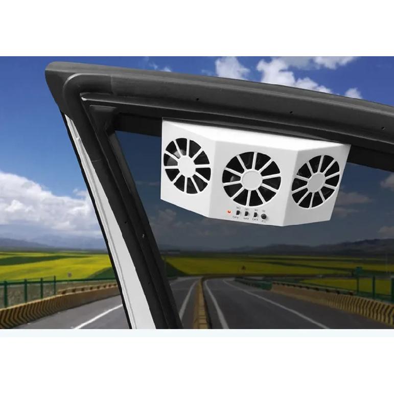 Solar Car Fan USB Rechargeable Exhaust Fan Air Circulation Cooling and Heat Dissipation High Wind Power 3 Head Ventilation Fan