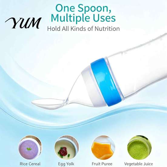 Soft Tip Spoon for Baby Silicone Squeeze Spoon, Single-handed Rice Cereal Bottle with Shower Gift Newborns Flow Control, Easy Clean Dispensing Infant