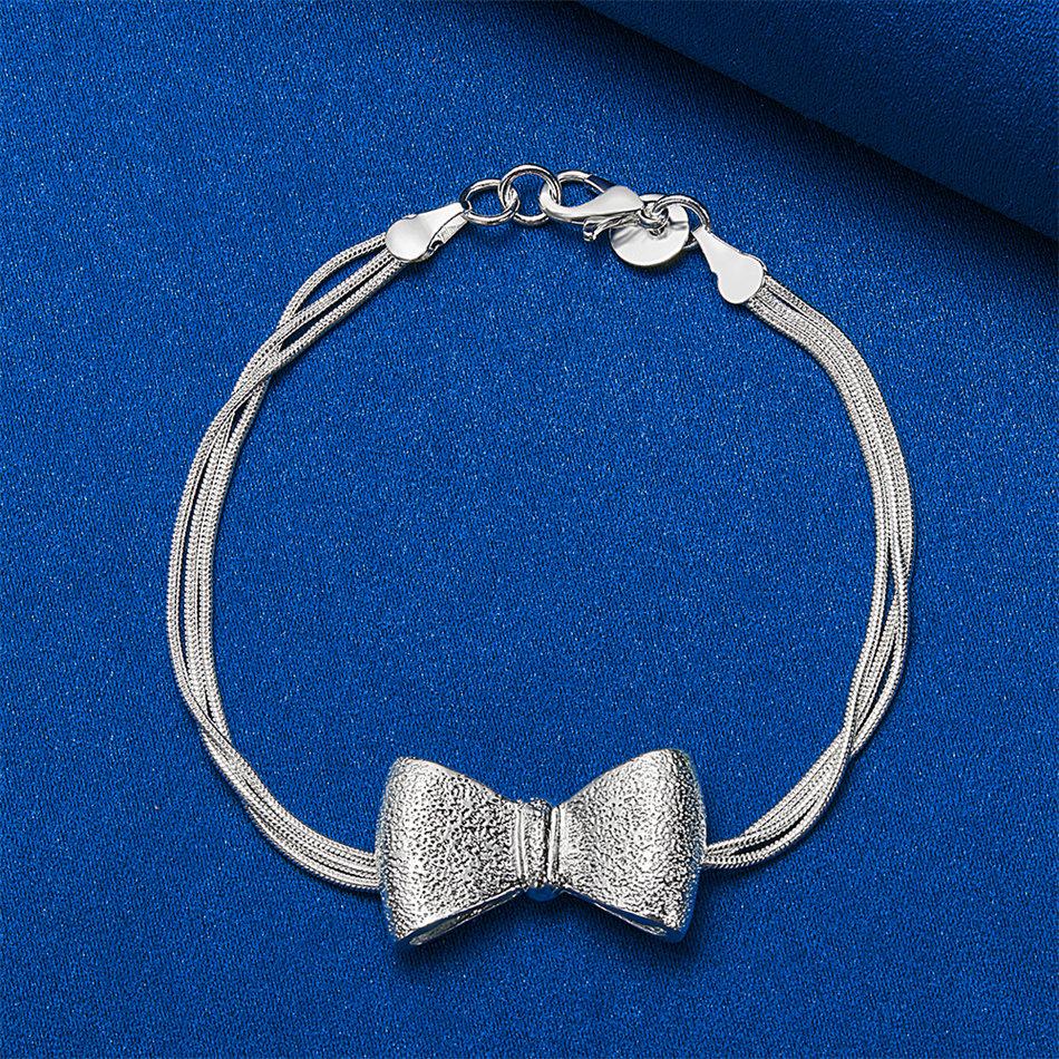 925 Sterling Silver 8-inch Exquisite Bow Bracelet, Fashionable Women's Party Gift, Wedding Accessory, Jewelry