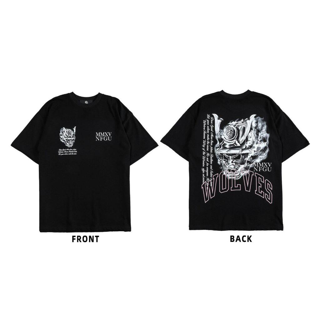 New DARCSPORT Wolf Head Bushido Short Sleeve Men's and Women's Oversized Yk2 American Sports and Leisure Loose Printed Cotton T-shirt