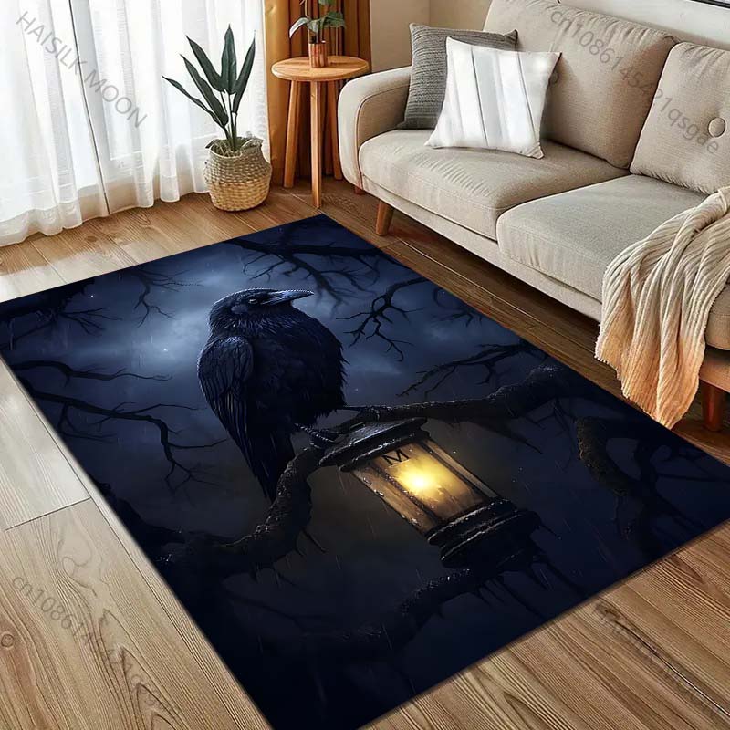 1PC Raven on lantern perch Carpet for Living Room Bedroom Sofa Home Decor Rus Non-slip Floor Mat Luxury Gift