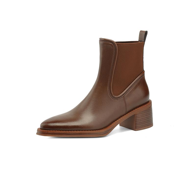 

Мода 2024 НОВЫЕ Осенние Женские Сапоги Обувь из Натуральной Кожи для Женщин Квадратный Носок Массивный Каблук Молния Современные Сапоги Ручной Работы Короткие Сапоги 42