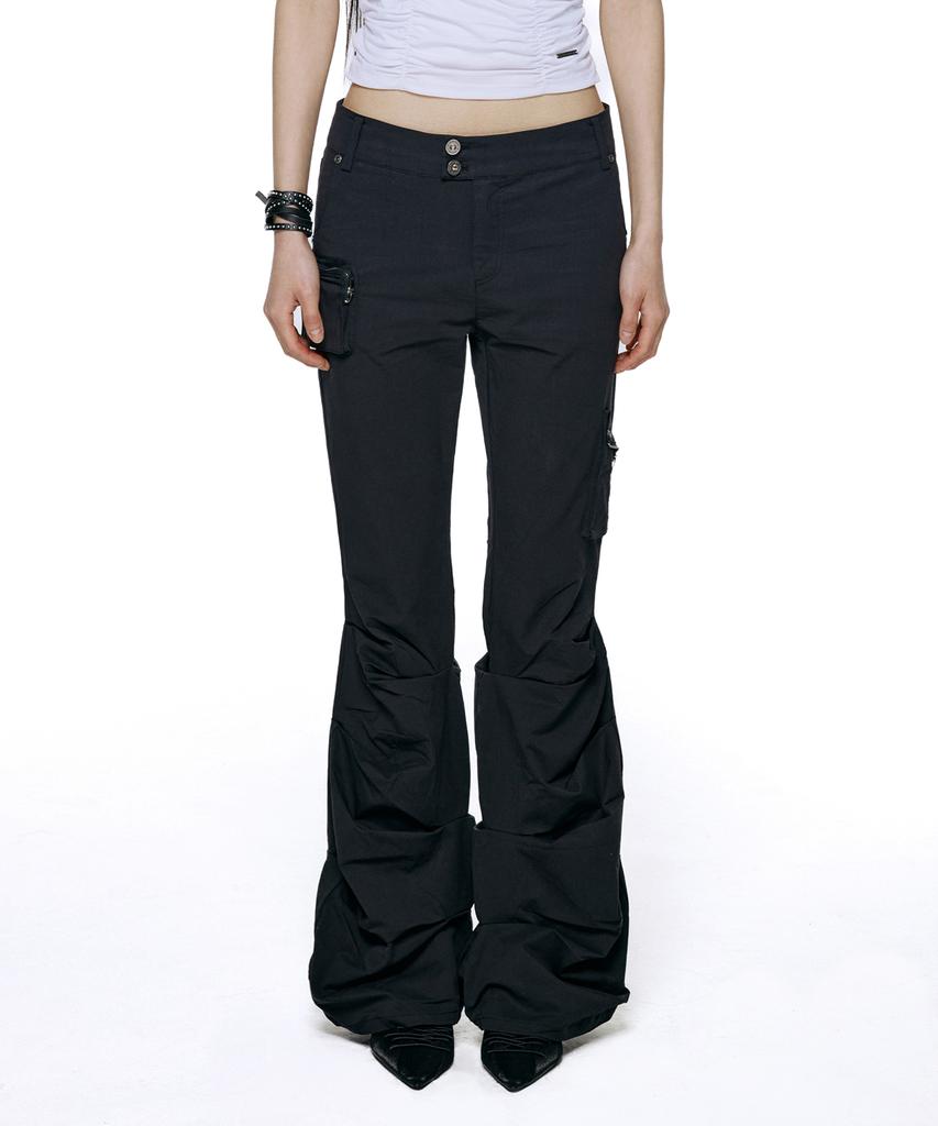 ROCKCAKE Shirring Pocket Flare Pants - Black