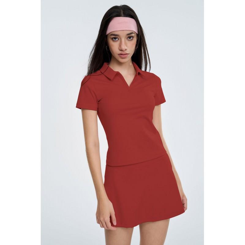 Womens Quick-Dry Polo-Neck Short Sleeve Top Tennis Skirt Set Yoga Fitness Workout