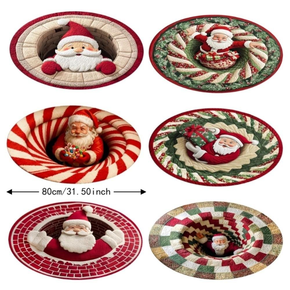 80cm 31.5in 3D Illusion Rug 2D Flat Printed Christmas Doormat Round Vortex Carpet Christmas