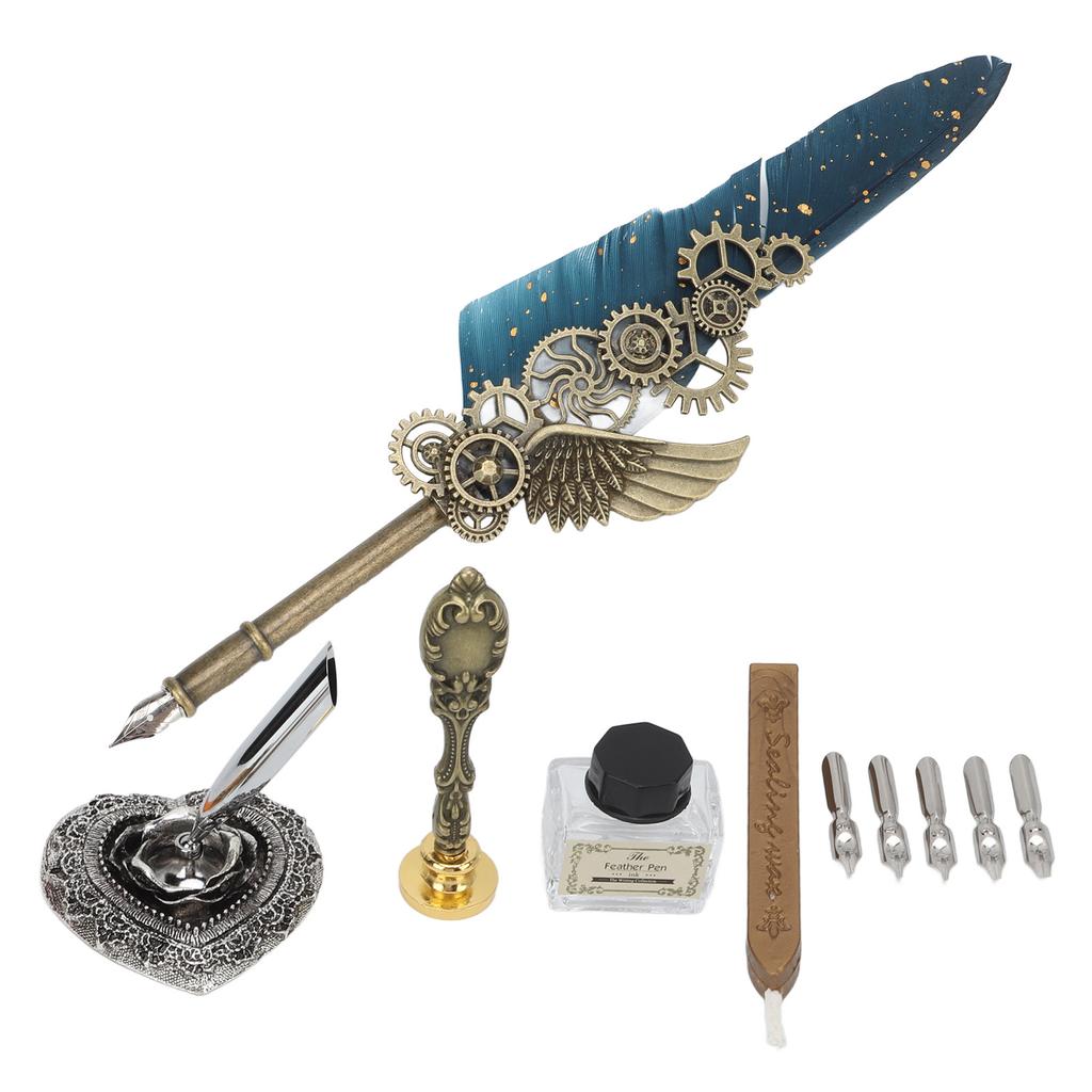 Quill Pen Set Metal Penholder Retro Elegant   Clear Engraving Flat Nib 1 to 5mmCelsius0.04 to 0.20in Writing Dip Pen Kit