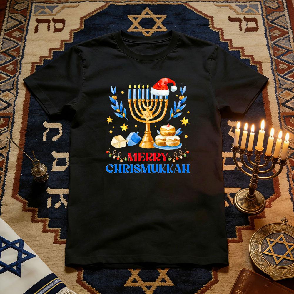 Merry Chrismukkah Happy Hanukkah Christmas TShirt Women Unisex Casual Cotton Graphic T Shirts Jewish Festival Shortsleev S