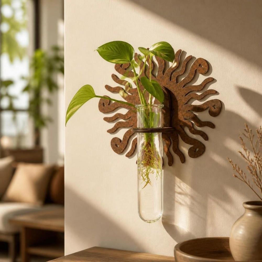 Wooden Hydroponic Planter Shelf Home Ornaments Vase Plant Flower Pot Sun Moon Flower Wall Mounted Planter Home Decor