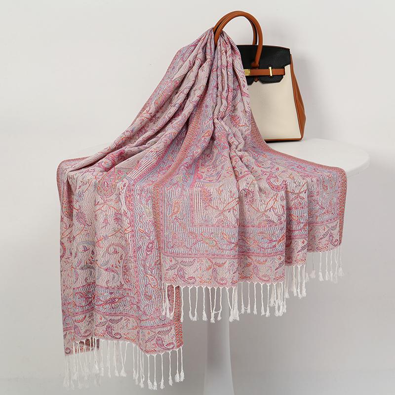 Luxury Embroidery Cashmere Winter Scarves Women Ladies Elegant Poncho Pareo Cape Warm Shawl Chunky Headscarf Traveling Wrap