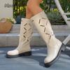 Fashion British Style Hollowed Out Knight Boots for Women Autumn New Thick Soled Knee-High Size 36-42 PU Black Beige Botas Largas Mujer