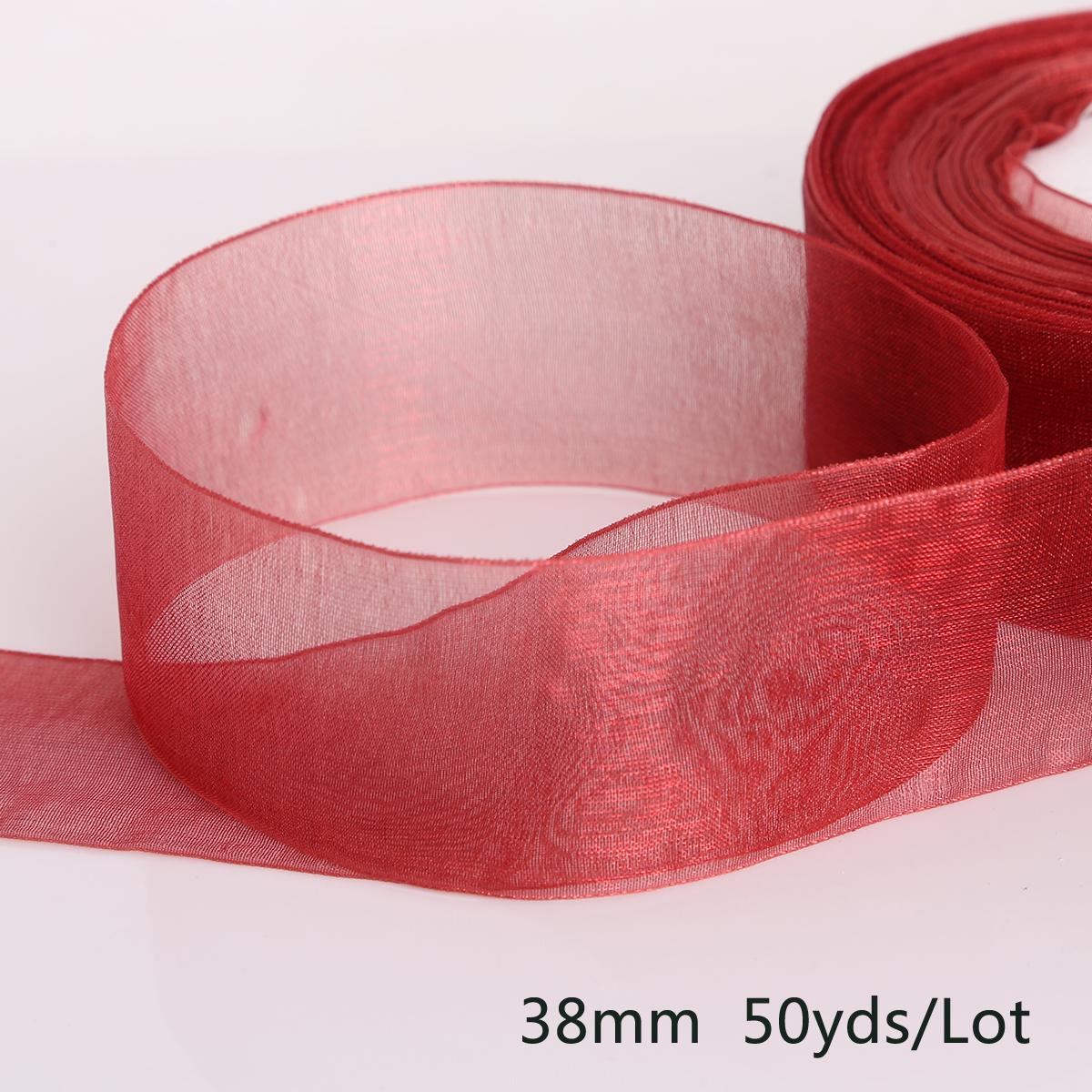 

50 ярдів/рулон тканинної стрічки з органзи, подарункова упаковка 38 мм для прикраси весілля на вечірці своїми руками бордовий