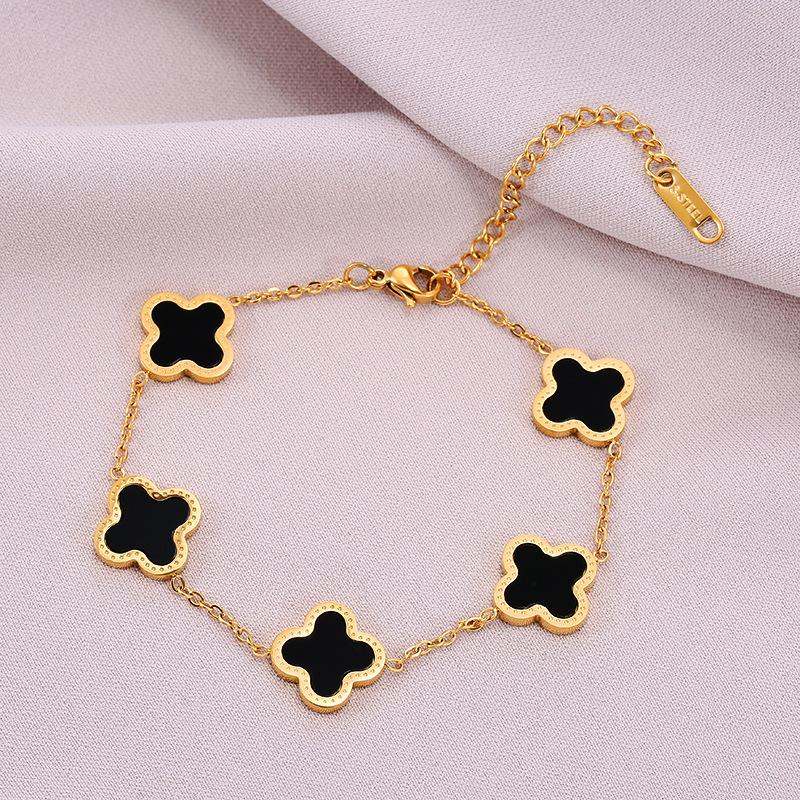 Colorfast Trendy Fashionable Four-leaf Clover Titanium Steel Bracelet for Women Shell Design Unique and Stylish Jewelry