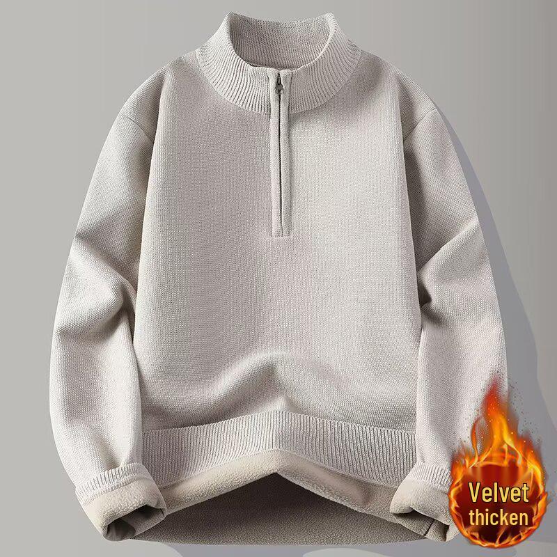Men's High Neck Plush Knit Zip-Up Sweater