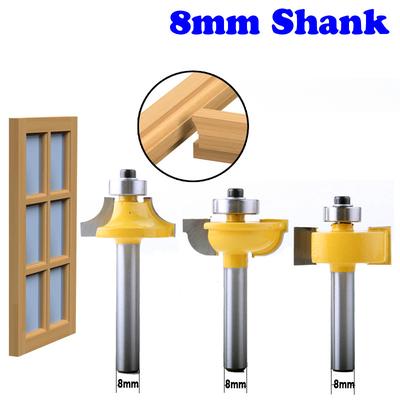 Set di 3 punte per fresa per porte in vetro con gambo da 8 mm, set di perline rotonde con taglierina per tenoni per utensili per la lavorazione del legno