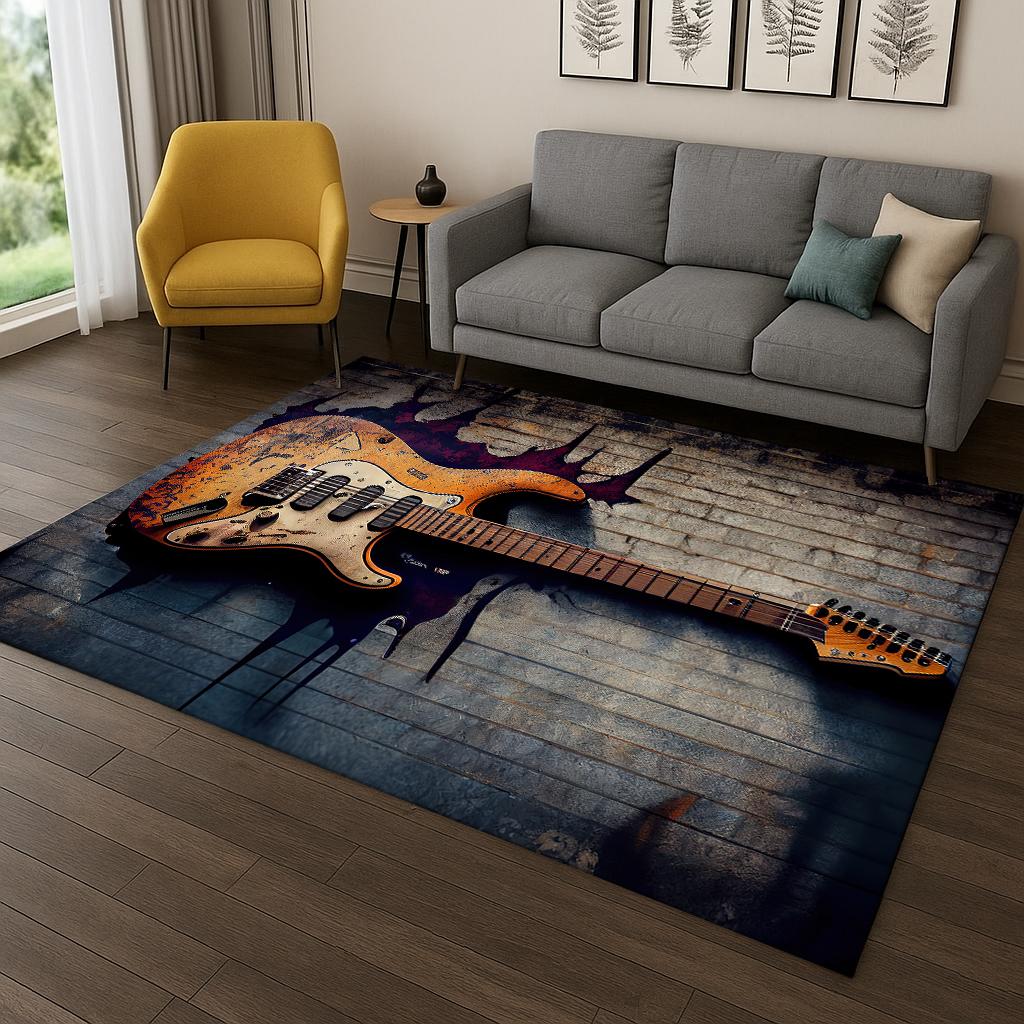 Electric Guitar Bass Carpet Rug for Bedroom Living Room Sofa Doormat Kitchen Home Decor,Kid Game Area Rug Non-slip Floor Mat