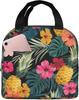 Hawaiian Pattern Flower Portable Lunch Bag Insulated Cooler Tote Box for Travel Picnic Work One Size for Men Women