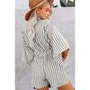 Womens Striped Tie Front V Neck Batwing Sleeve Romper With Pockets