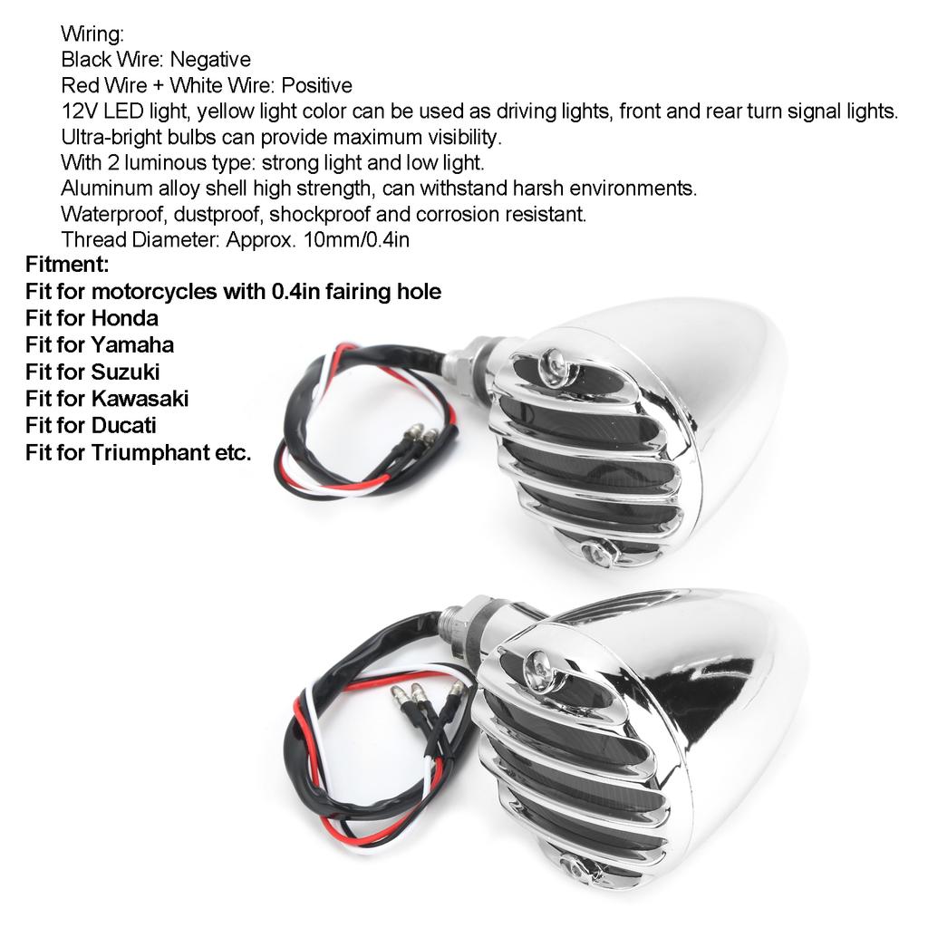 2pcs LED Turn Signal Lamp Indicator Bright Yellow Light Color Waterproof Fit for   Retro Motorbike