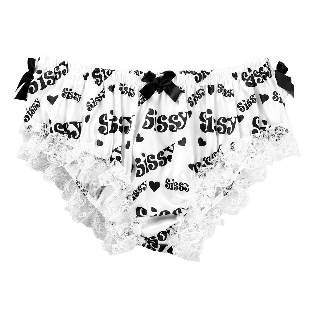Men's Sexy Lingerie Shiny Ruffled Frilly Sissy Bikini Briefs Thong Panties Underwear Satin Shorts