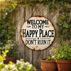 Funny Garden Wooden Sign Vintage This Is My Happy Place Welcome Round Sign Farmhouse Rustic Hanging Wall Decor for Home Bar Patio Man Cave
