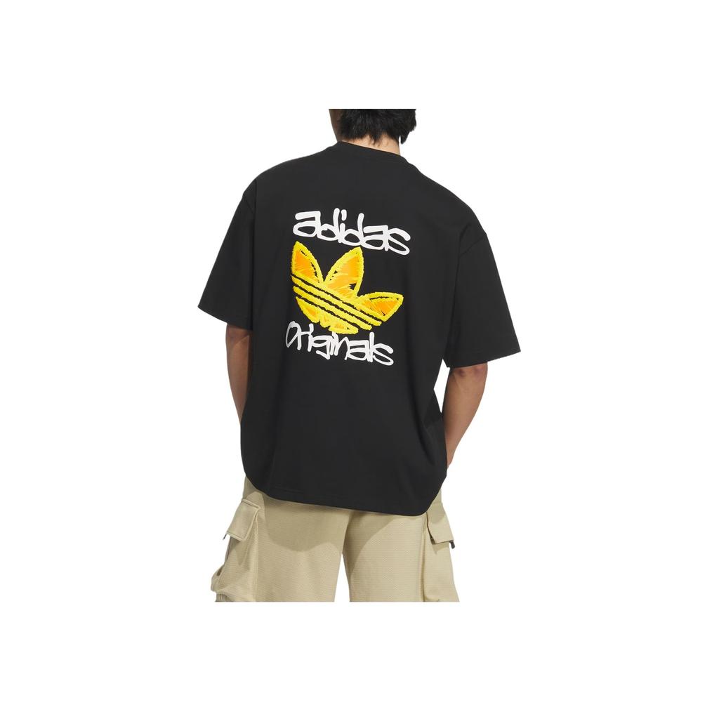 Adidas Originals Trefoil Graphic T-Shirt Comfortable Versatile Fashion Soft Short Sleeve Men Tops Black KE5794