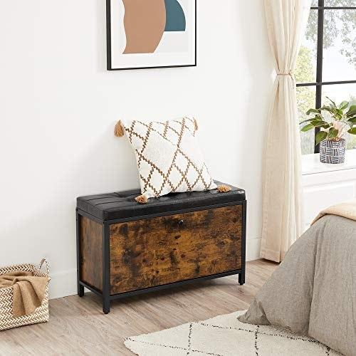 Lavice na boty Polstrovaný organizér na boty s výklopem Skříňka na boty na 6 párů bot Ocelový rám Průmyslový design Vintage Br