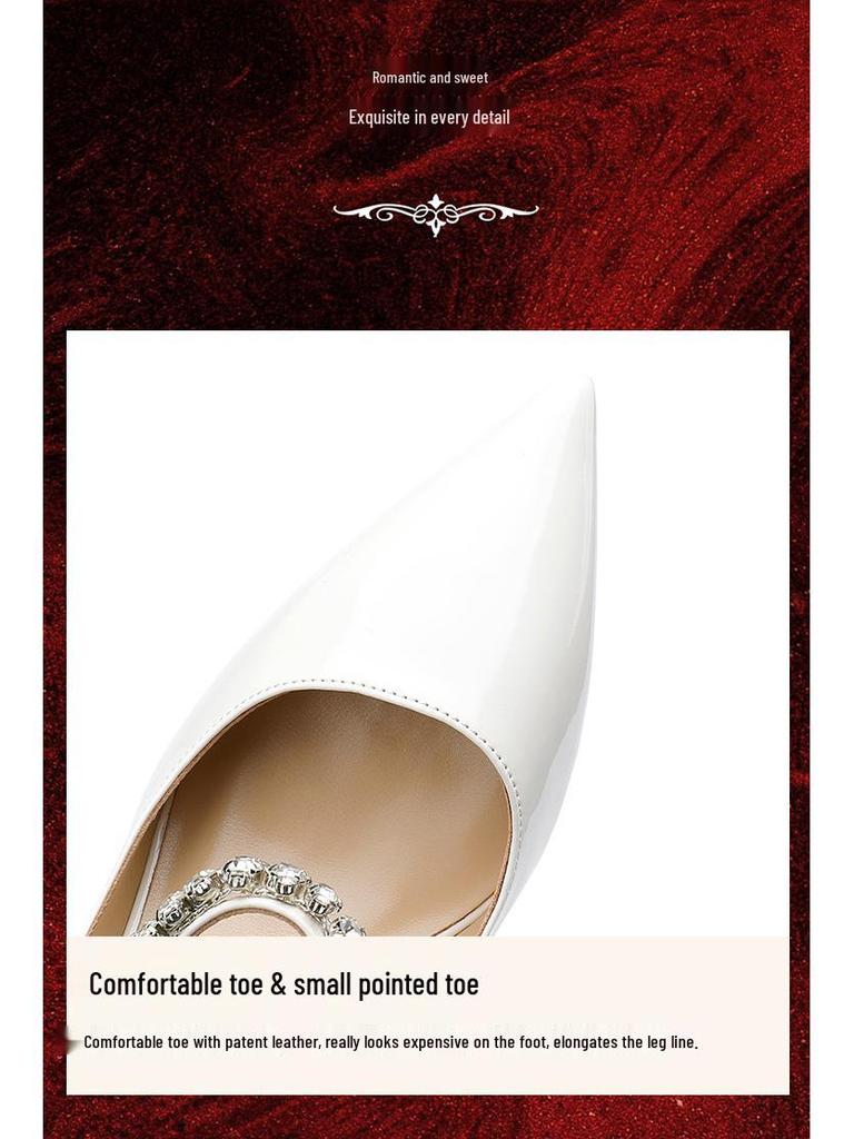 JC Fairy Rhinestone Patent Leather Stiletto Mules: Summer Pointed Toe, Closed Temperament Half-Slippers