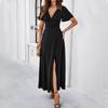 Spring and Summer Solid Color Temperament Slim V-neck Dress