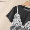 ZANZEA Women Casual Round Neck Lace Patchwork Summer Short Sleeve T-Shirt