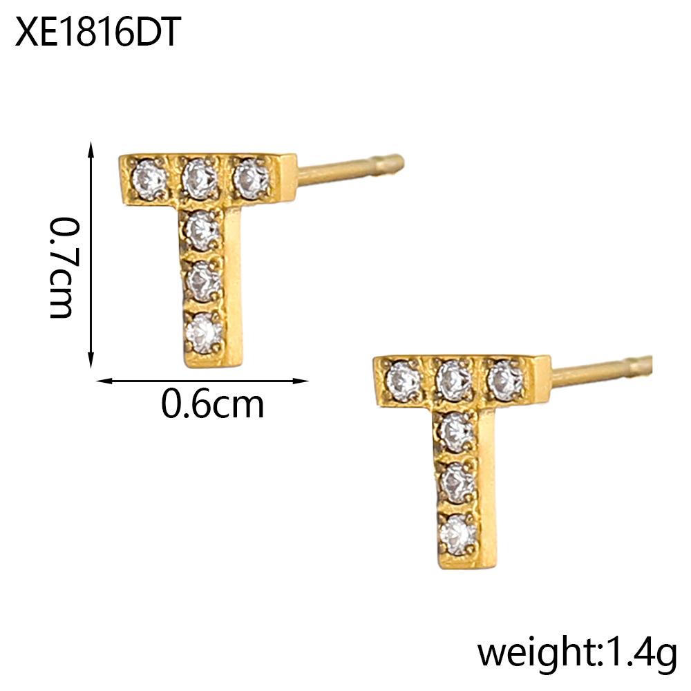 CARLIDANA A-Z Alphabet Initial 26 Letter Stainless Steel Gold Plated Cubic Zircon Paved Fashion Jewelry CZ Stone Stud Earring