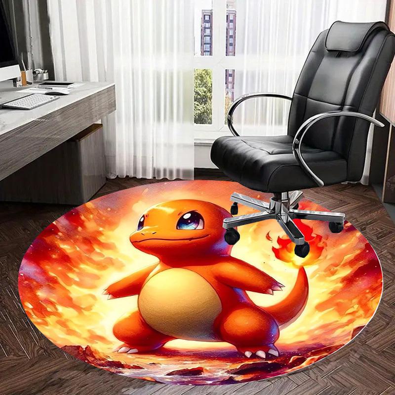 1pc Charmander Fire Pokémon Round carpet, Made of Polyester,Perfect for Decorating Office Chairs, Living Rooms,Vibrant Decorative Rug