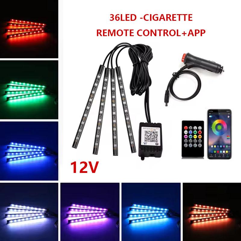 Neon 36LED Car Interior Ambient Foot Light Strip 4 in 1 with USB Wireless Remote Music APP Control Auto RGB Atmosphere Lamp