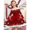 Mädchen Lässiges 3D-Schneeflocken-Print Rundhals Langarm Kleid Kinder Prinzessinnenkleid