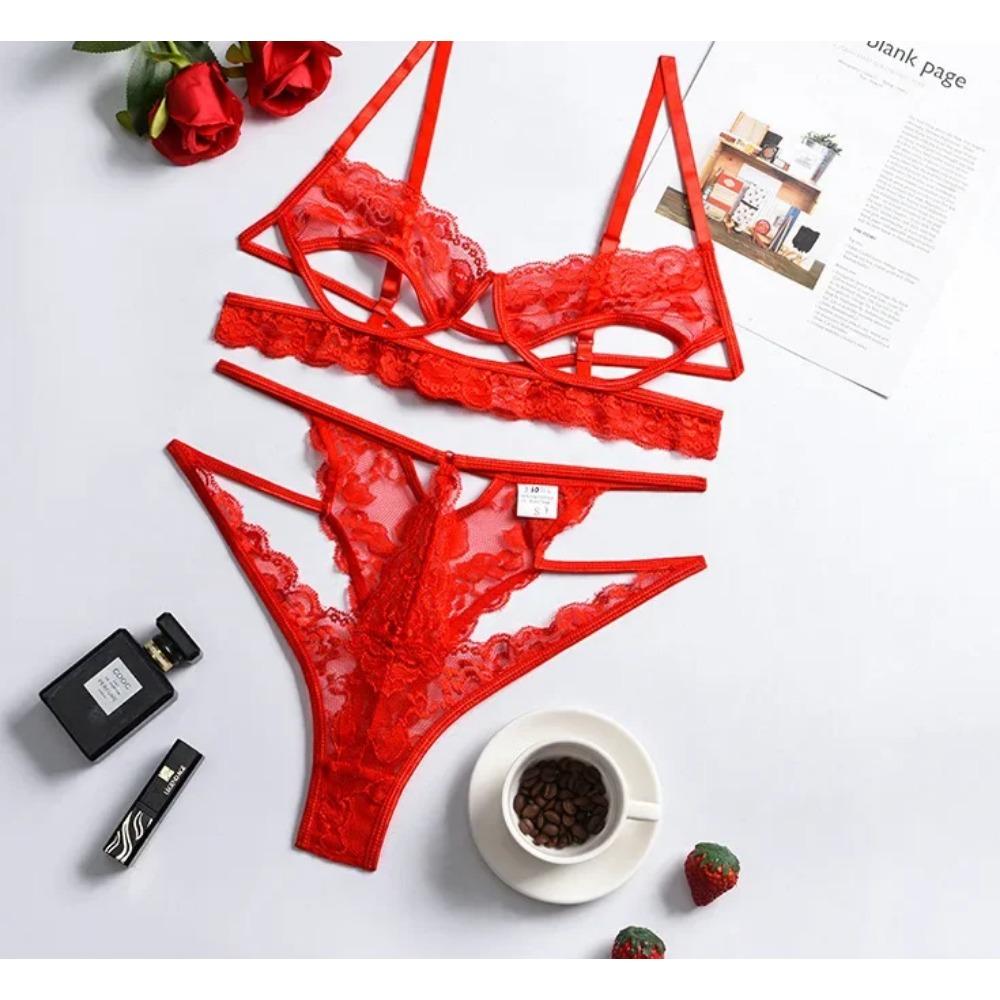 Fantasy Sexy Erotic Lingerie Women Bow Bras Panty Chain Garters See Through Bra Set Ladies Sexy Underwear Set  Sexy Costumes