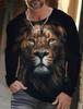 Men's T-shirt pattern lion pattern printing round neck brown 3D printing outdoor daily long sleeved printing clothing designer