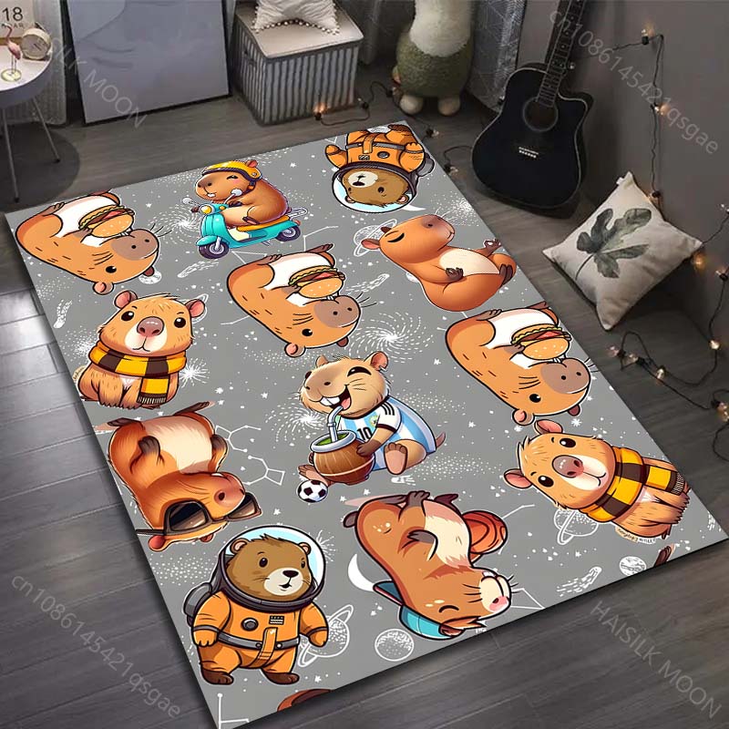 1PC Cute Capybara Print Cartoon Carpet for Living Room Bedroom Doormat Decor Sofa Table Area Rug Non-slip Floor Mat for Gifts