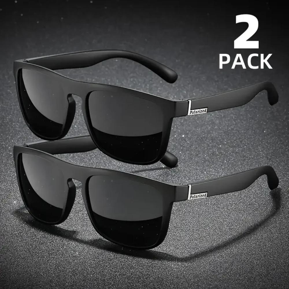 2PCS Lunettes de soleil polarisées carrées tendance Homme Vintage Plastique Lunettes de soleil Homme Femme Élégantes Noires Sport Nuances UV400