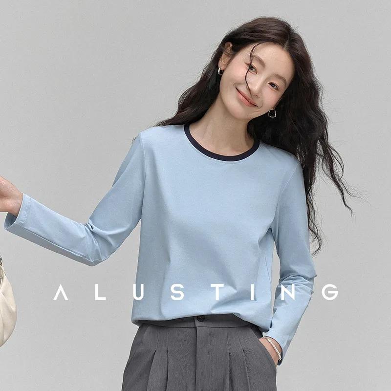 

Women s Minimalist Beige Brown Neckline Long Sleeve Tee M синій
