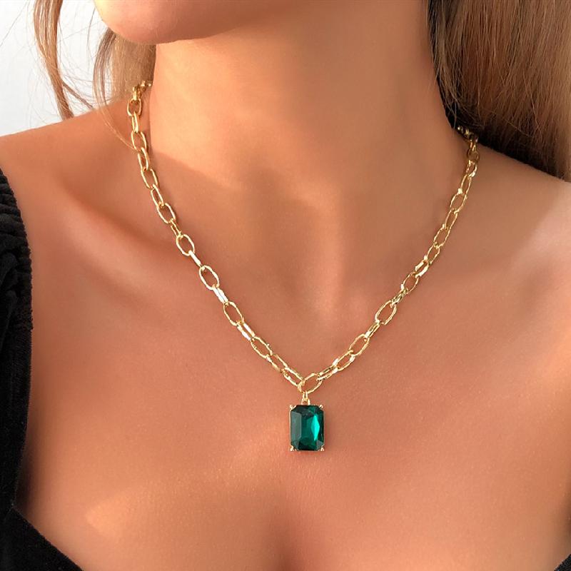 Fashion Simple Womens White Gold Filled Square Crystal Pendant+long Necklace Fashion Simple Womens White Gold Filled Square Crystal Pendant+long Necklace