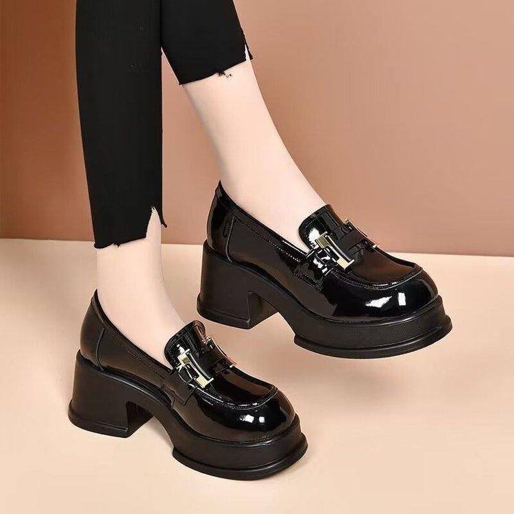 British style platform leather shoes loafers 2025 new spring and autumn small man height increase single shoes one pedal lazy shoes women