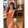 Summer 2024 New Elegant Party Dress Women Casual Plaid Strap Midi Dress Y2k Korean Fashion Slim Temperament Fishtail Dress Chic