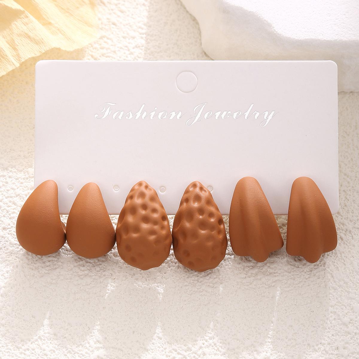 Hot-selling ring texture earrings set personalized creative style design ear autumn and winter color