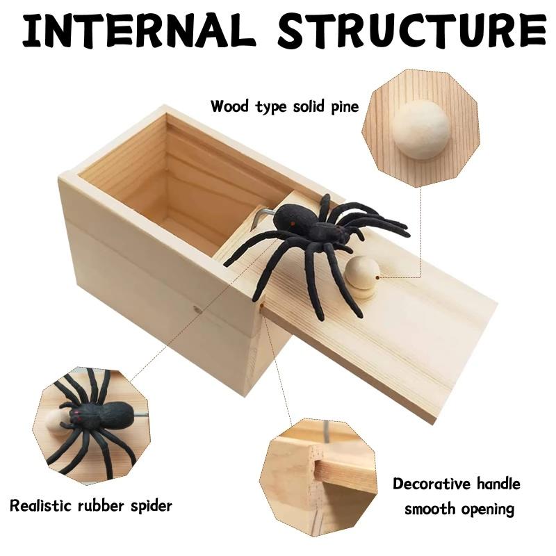 Simulation Spider with Wooden Box Kids Favors Tricky Prank Joke Toy Haunted House Horror Props Halloween Party Decor Supplies