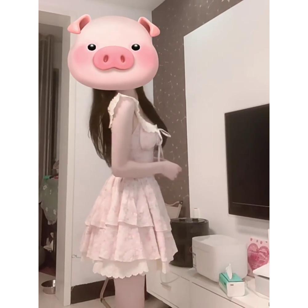 Coffee Break French First Love Xiaofei Sleeve Suspender Dress Female Summer Sweet Spice Girl Princess Cake Dress Waist Dress