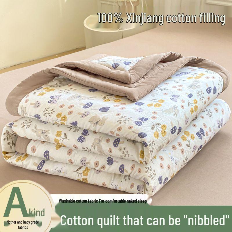 Xinjiang Cotton Summer Quilt - Double or Single Air Conditioning, Machine-Washable, Dorm-Friendly, Lightweight Cool Quilt