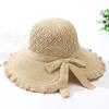 Women's Fringe Edge Crochet Sun Hat Wide Brim UV Protection Summer Hat with Bow Breathable Foldable Beach Hat